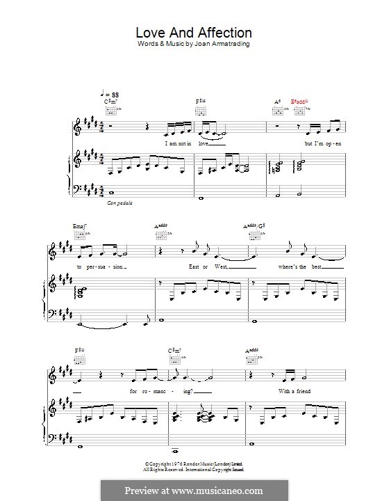 Love and Affection by J. Armatrading sheet music on MusicaNeo