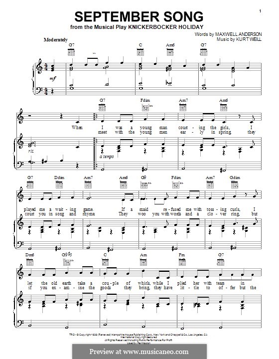 September Song von K. Weill Noten auf MusicaNeo