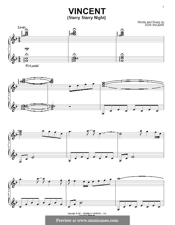Vincent (Starry Starry Night) von D. McLean Noten auf MusicaNeo