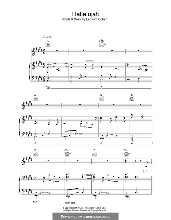 Hallelujah von L. Cohen Noten auf MusicaNeo