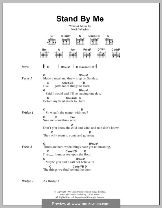 Stand By Me (Oasis) von N. Gallagher Noten auf MusicaNeo