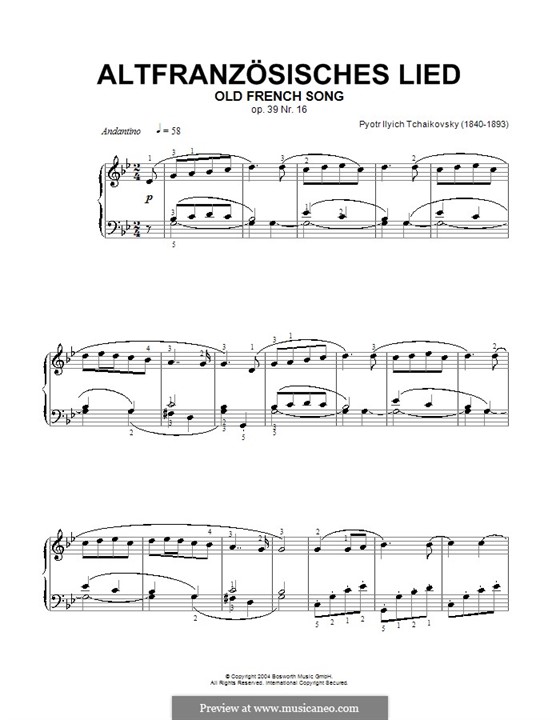 Nr.16 Altes französisches Lied (Album für Kinder, TH 141 Op.39) von P