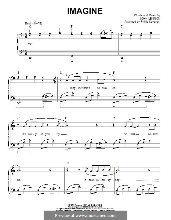 Imagine, for Piano von J. Lennon Noten auf MusicaNeo