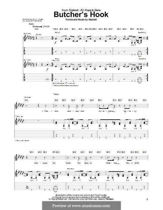 Butcher's Hook von Slipknot Noten auf MusicaNeo