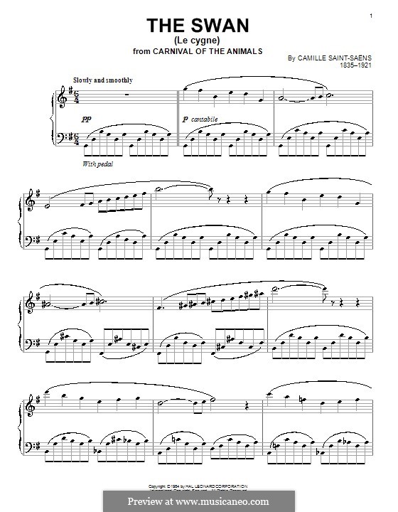 Der Schwan (Karneval der Tiere) von C. SaintSaëns Noten auf MusicaNeo