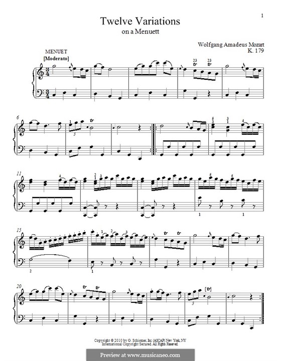 Zwölf Variationen über Menuett von J.C. Fischer, K.179 von W.A. Mozart