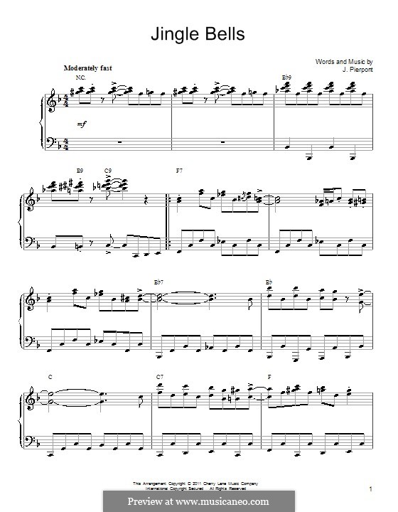 Jingle Bells, for Piano von J.L. Pierpont Noten auf MusicaNeo