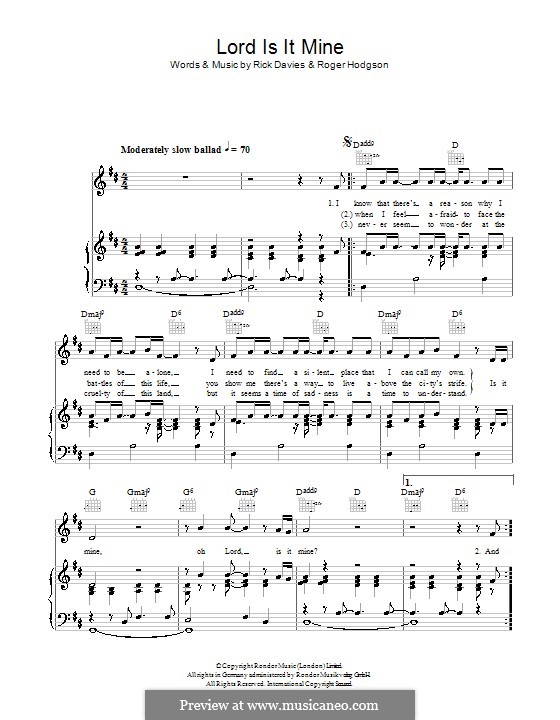 Lord Is It Mine (Supertramp) von R. Davies, R. Hodgson auf MusicaNeo