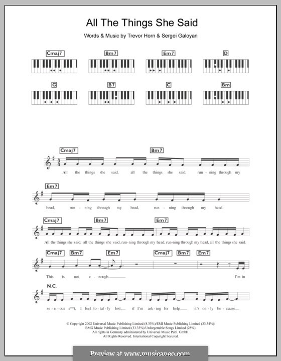 All the Things She Said (t.A.T.u.) von S. Galoyan, T. Horn auf MusicaNeo