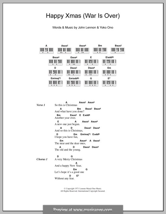 Happy Xmas (War Is Over) von J. Lennon, Y. Ono Noten auf MusicaNeo