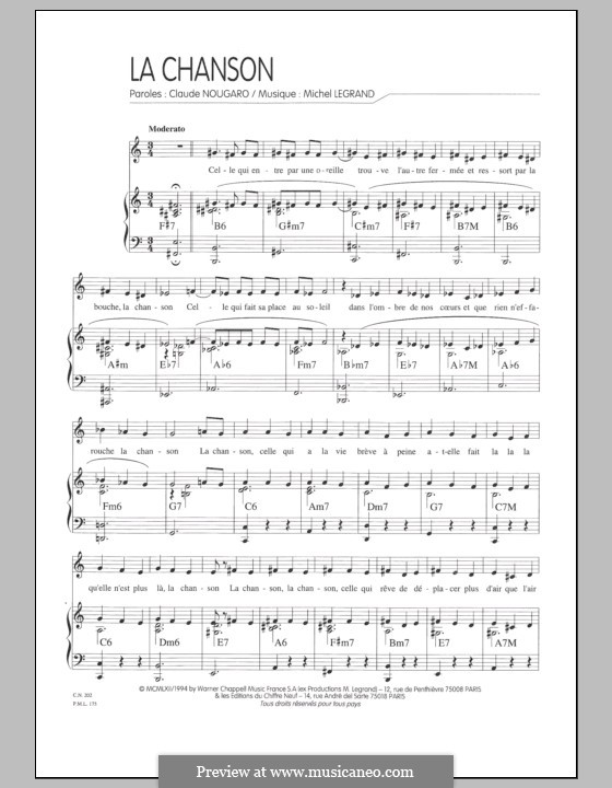 La Chanson von M. Legrand Noten auf MusicaNeo