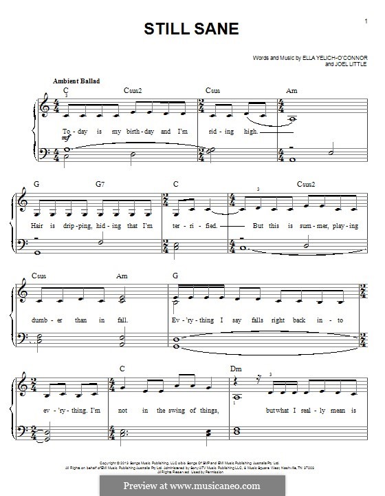 Still Sane (Lorde) von E. YelichO'Connor, J. Little Noten auf MusicaNeo
