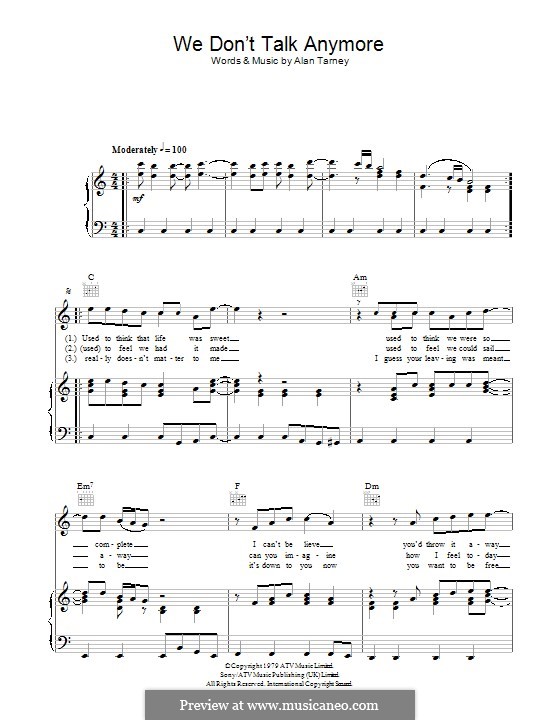We Don't Talk Anymore von A. Tarney Noten auf MusicaNeo