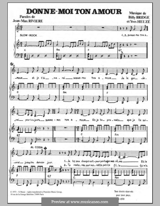 DonneMoi ton amour von B. Bridge, Y. Heuzé Noten auf MusicaNeo