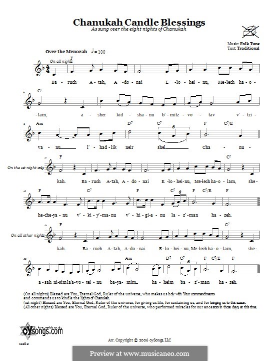 Chanukah Candle Blessings von folklore Noten auf MusicaNeo