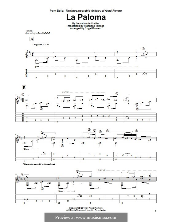 La Paloma (Die Taube) von S. Yradier Noten auf MusicaNeo