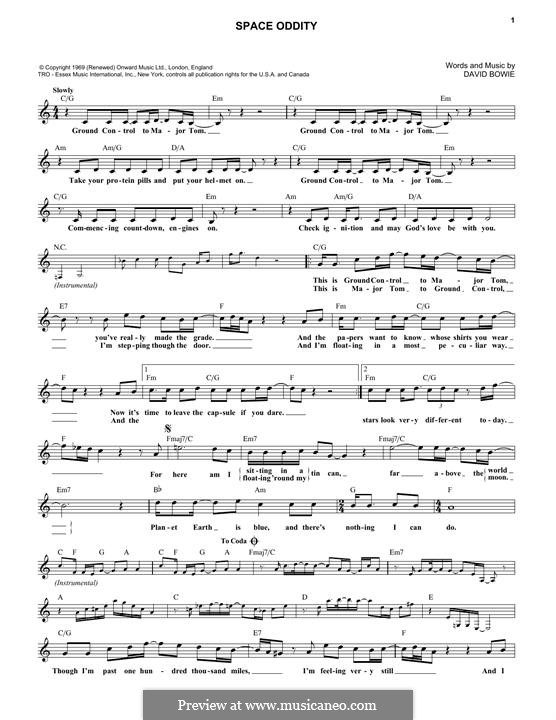 Space Oddity von D. Bowie Noten auf MusicaNeo