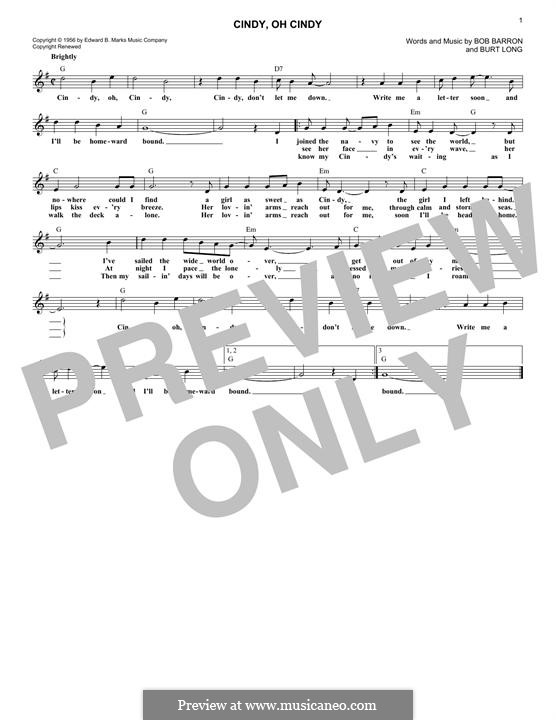 Cindy, Oh Cindy von B. Long Noten auf MusicaNeo