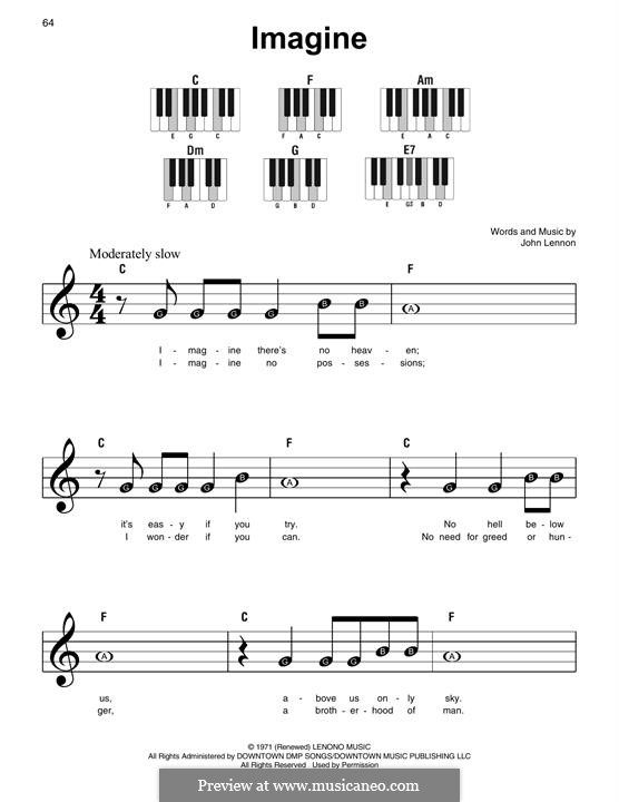 Imagine, for Piano von J. Lennon Noten auf MusicaNeo