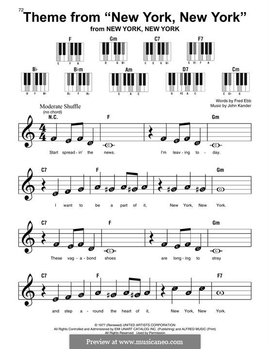 New York, New York (Frank Sinatra) von J. Kander Noten auf MusicaNeo