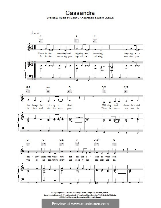 Cassandra (ABBA) von B. Andersson, B. Ulvaeus Noten auf MusicaNeo