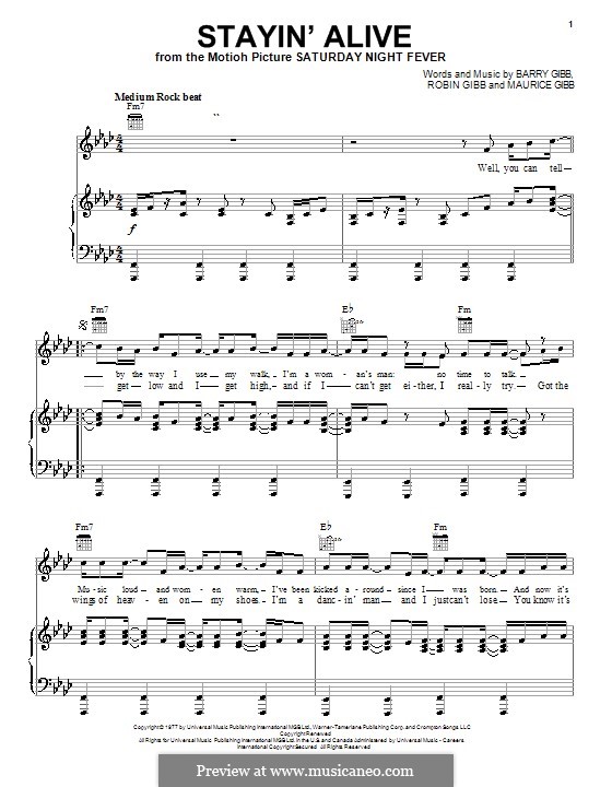 Stayin' Alive (The Bee Gees) von B. Gibb, M. Gibb, R. Gibb auf MusicaNeo