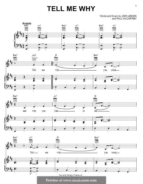 Tell Me Why (The Beatles) von J. Lennon, P. McCartney Noten auf MusicaNeo