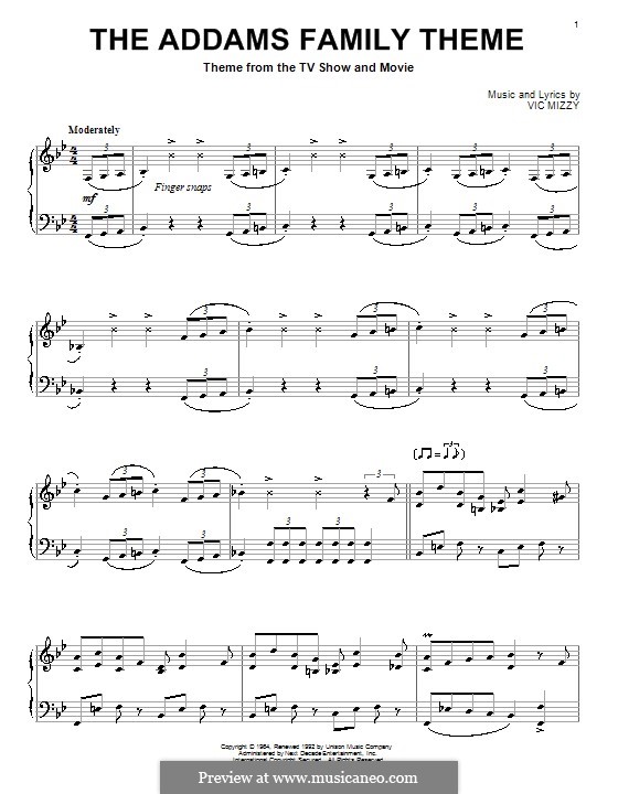The Addams Family Theme por V. Mizzy Partituras on músicaNeo