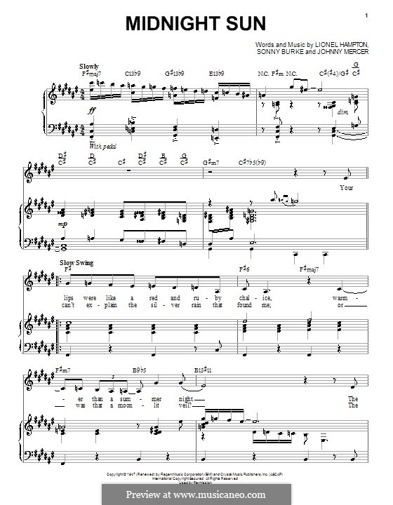 Midnight Sun por J. Mercer, L. Hampton, S. Burke Partituras on músicaNeo