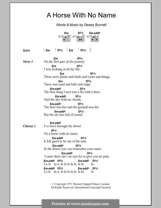 A Horse with No Name (America) por D. Bunnell Partituras on músicaNeo