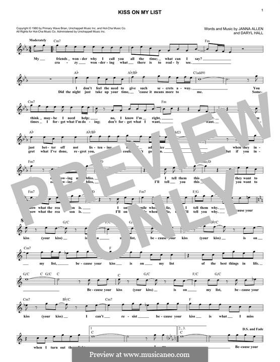 Kiss on My List (Hall & Oates) por D. Hall, J. Allen em músicaNeo