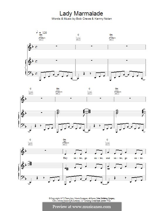 Lady Marmalade por B. Crewe, K. Nolan Partituras on