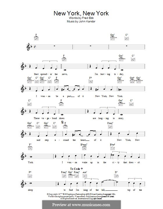 New York, New York (Frank Sinatra) por J. Kander Partituras on músicaNeo