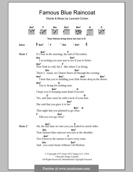 L. Cohen Famous Blue Raincoat ноты на MusicaNeo