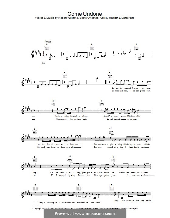 A. Hamilton, B. Ottestad, R. Williams Come Undone ноты на MusicaNeo