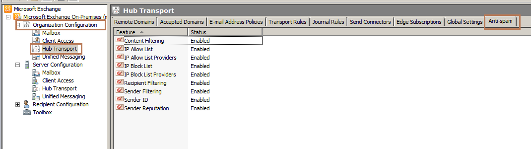 Configure AntiSpam Agents in Exchange 2010