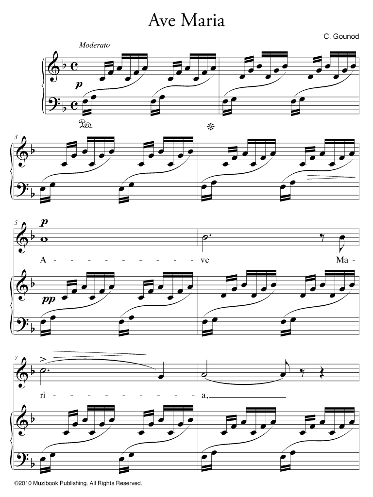 Partition piano ave maria