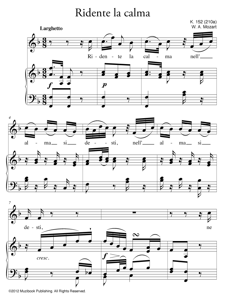 Partition iPad Ridente la calma Piano et Chant, Voix Haute De