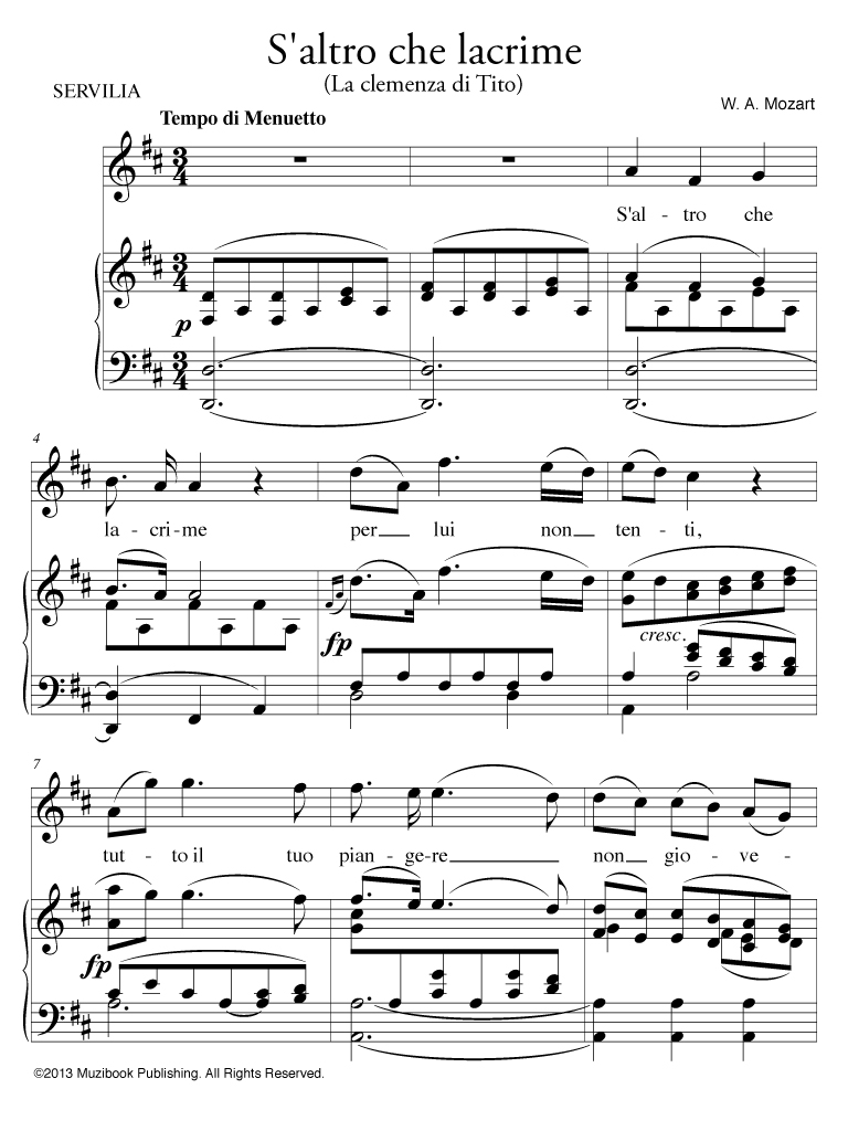 S'altro che lacrime Piano et Chant, Voix Haute Wolfgang Amadeus