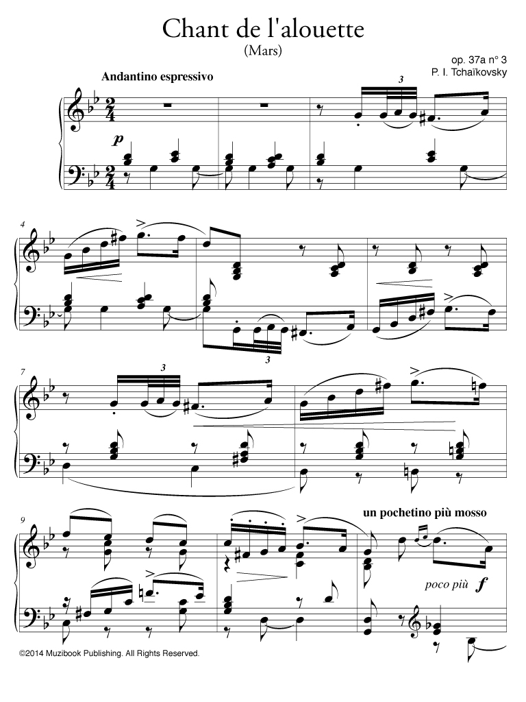 Chant de l'alouette op. 37a n° 3 Piano Piotr Ilitch Tchaïkovski
