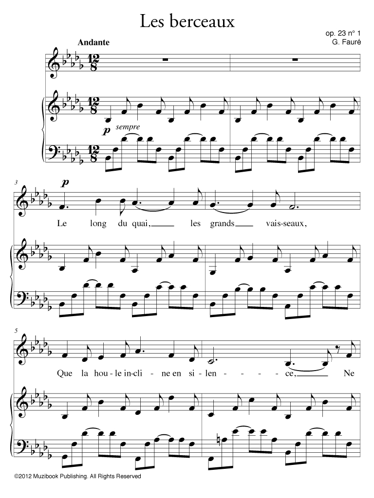 Partition iPad Les berceaux Piano et Chant, Voix Moyenne De