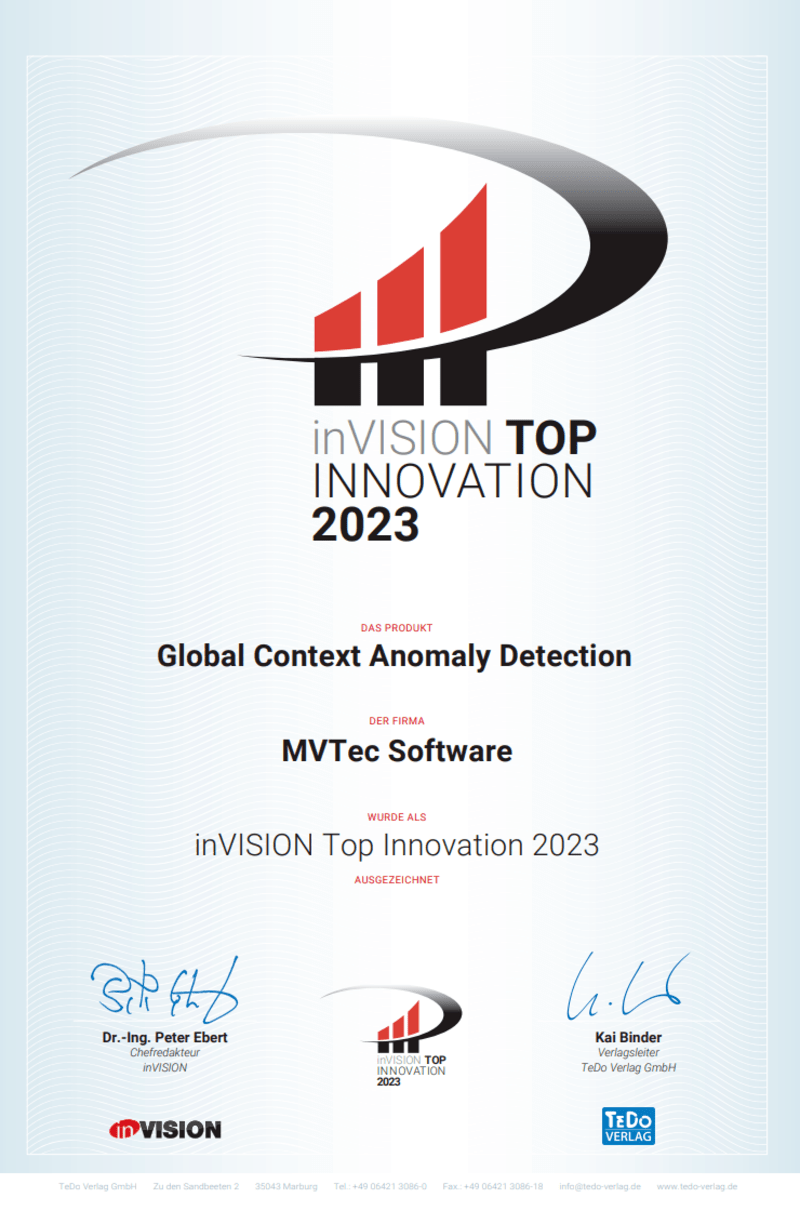 Trade magazine inVISION awards MVTec technology as one of the Top