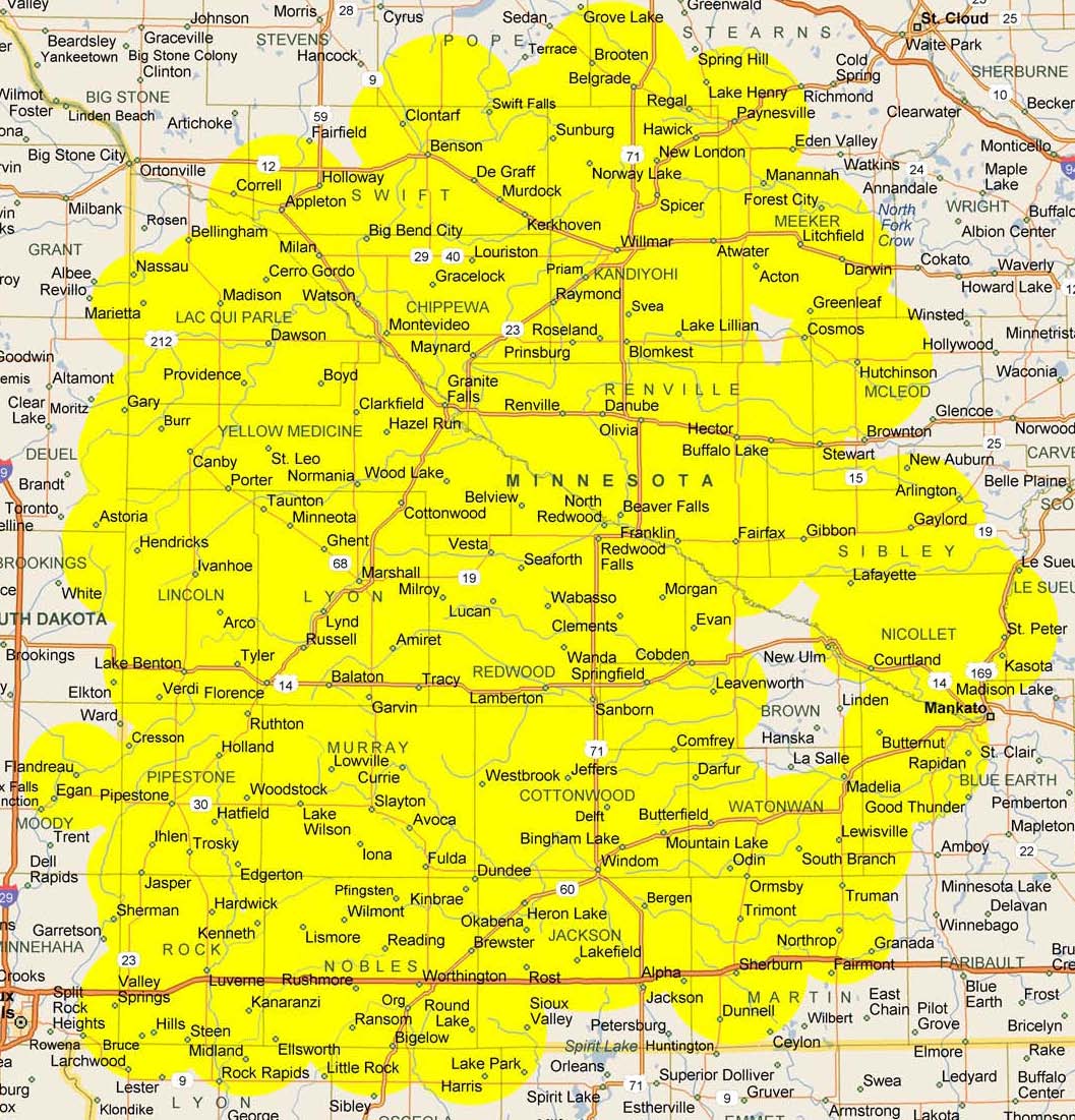 Service Map for SW Minnesota Towns & Rural Areas