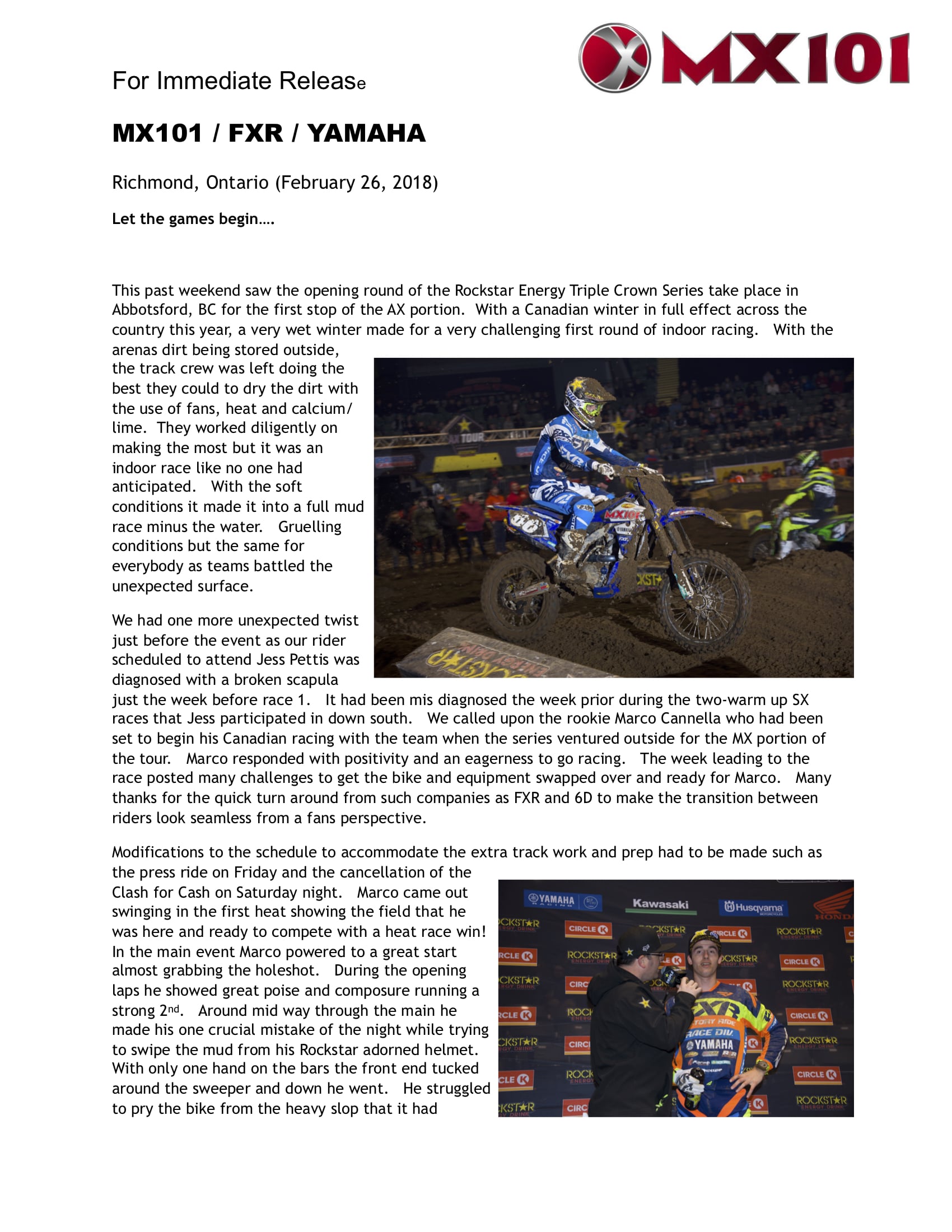 MX101 FXR Yamaha Makes Progress In Abbotsford Motocross Performance