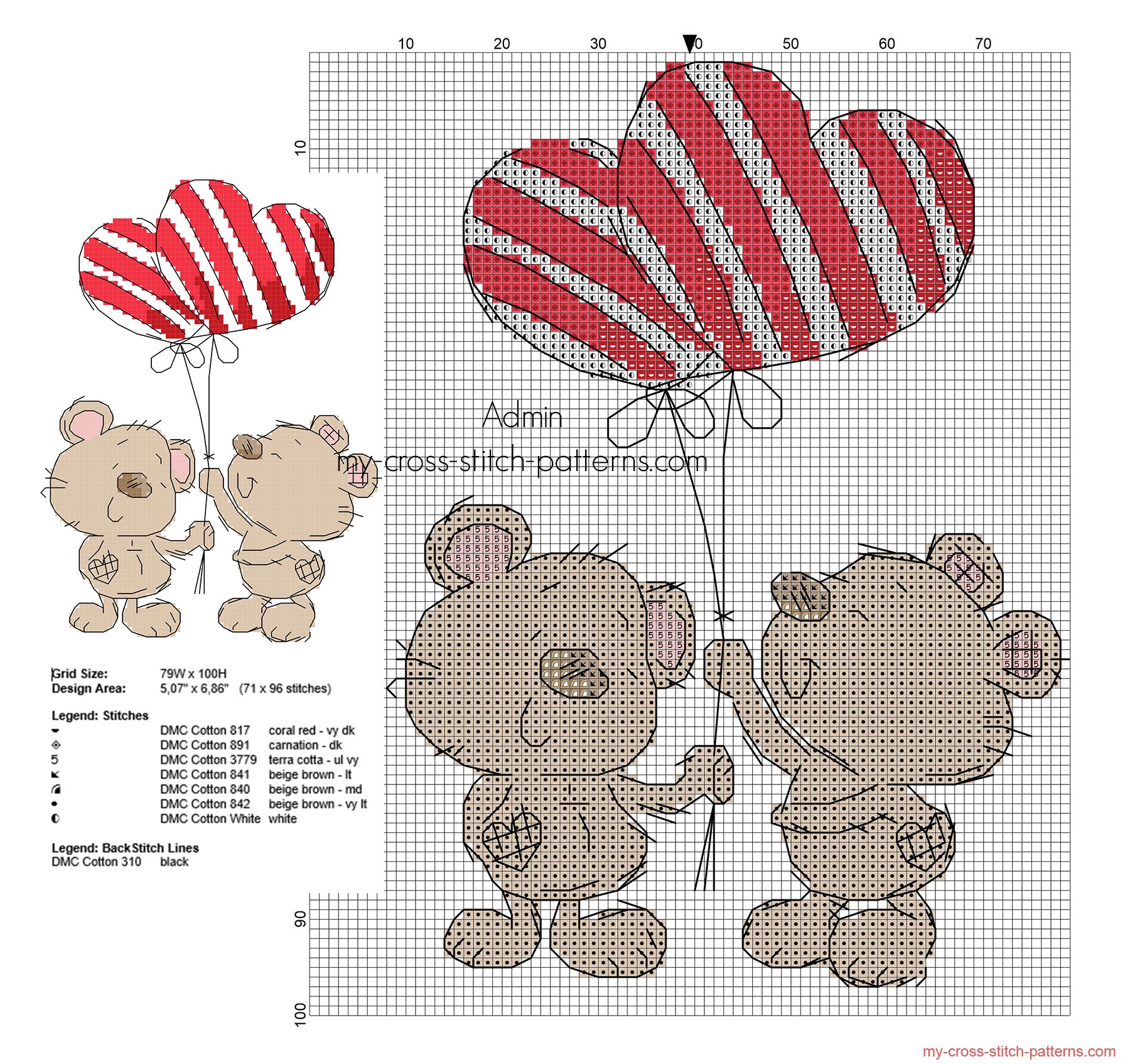 Teddy Bears in love free cross stitch pattern free cross stitch