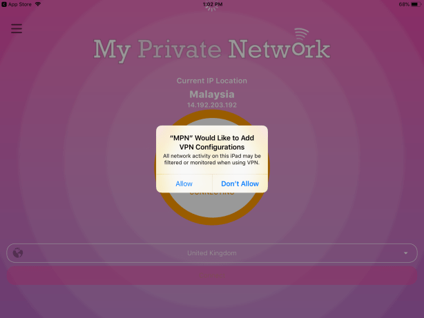 Apple iPad VPN Manager App My Private Network VPN