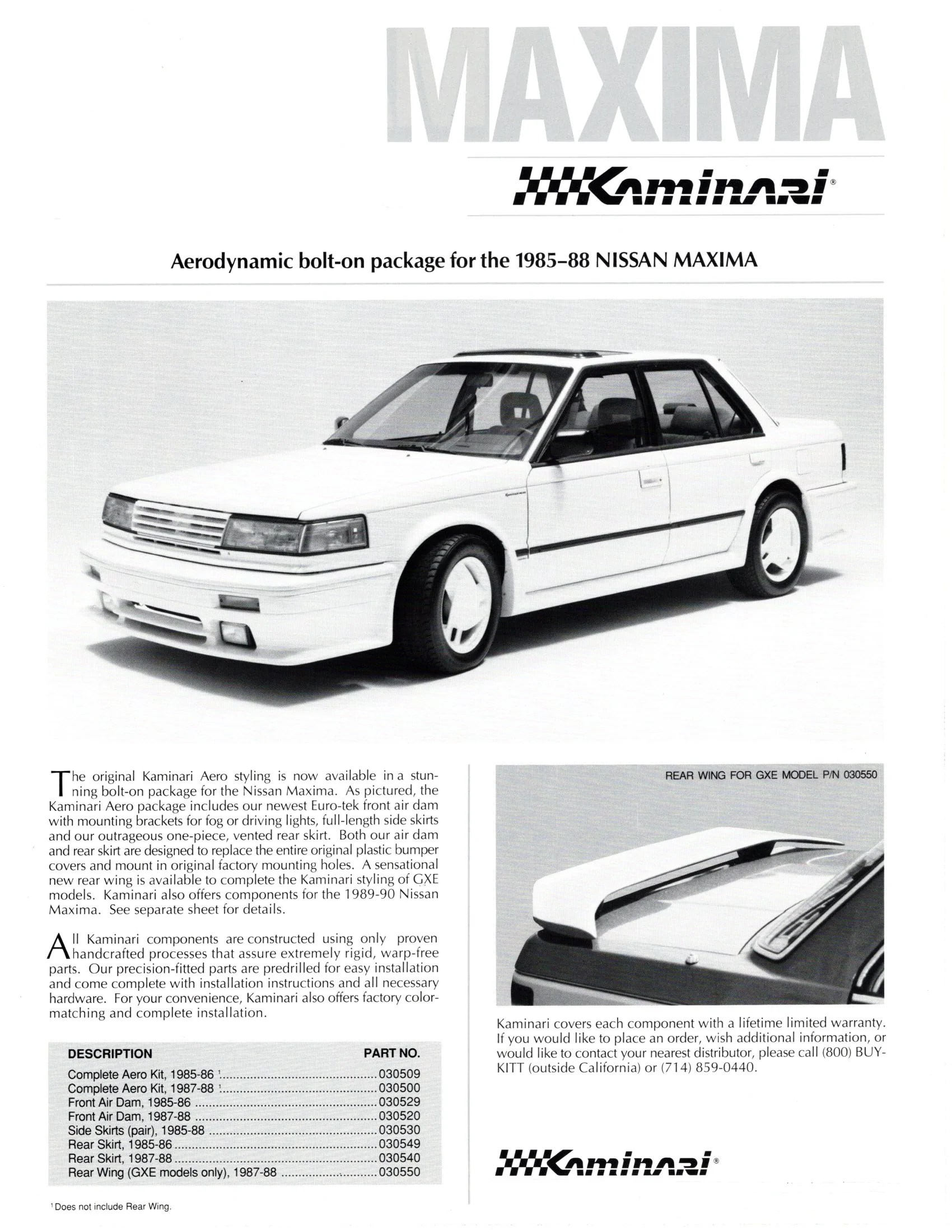 KAMINARI AERODYNAMICS 1985-1988 2ndgen Nissan Maxima Rare Body Kit
