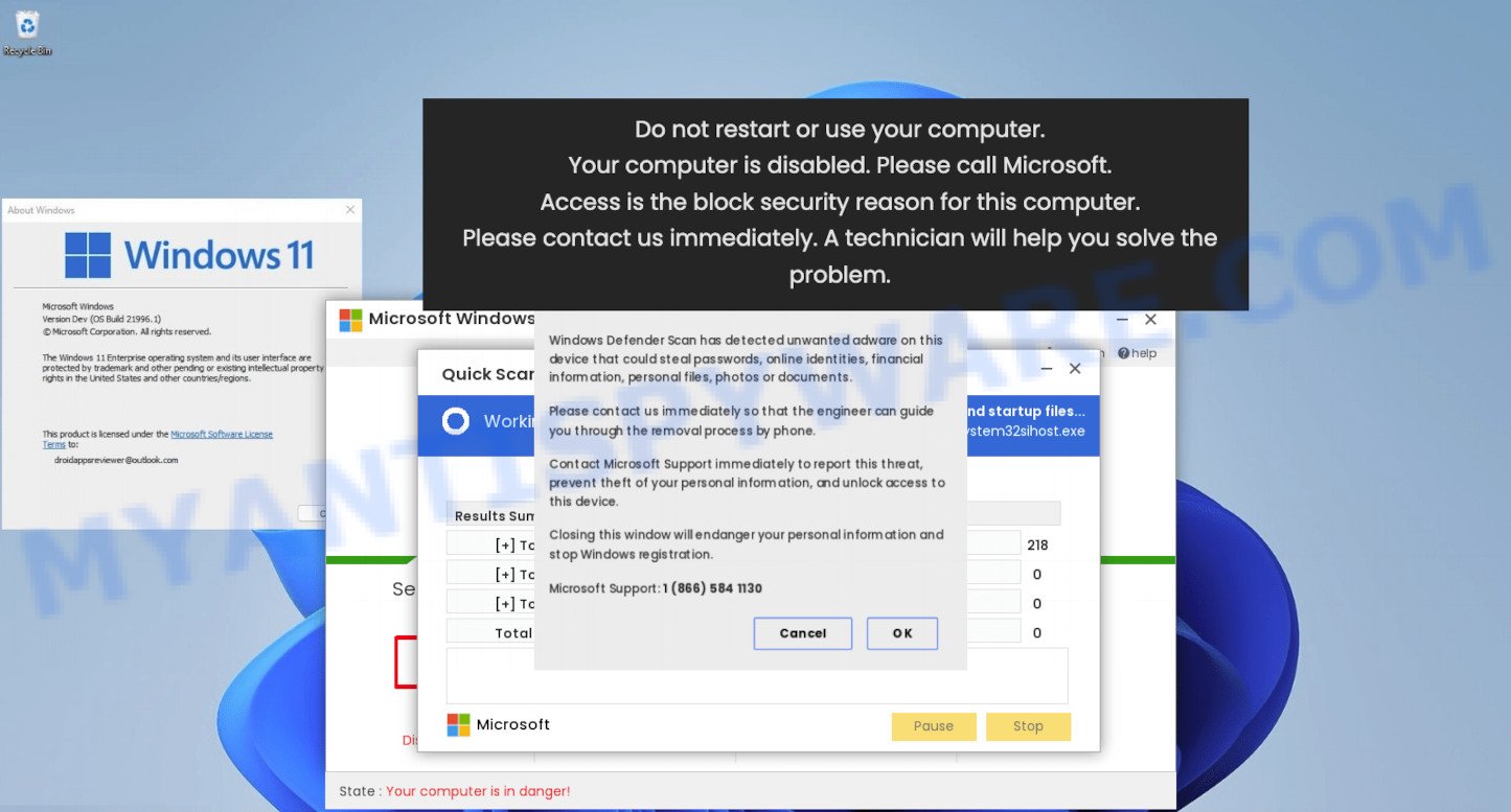 How to remove Your Computer Is Disabled. Please Call Microsoft. popup