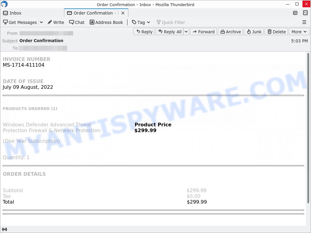 Windows Defender Subscription EMAIL SCAM (Virus removal guide)