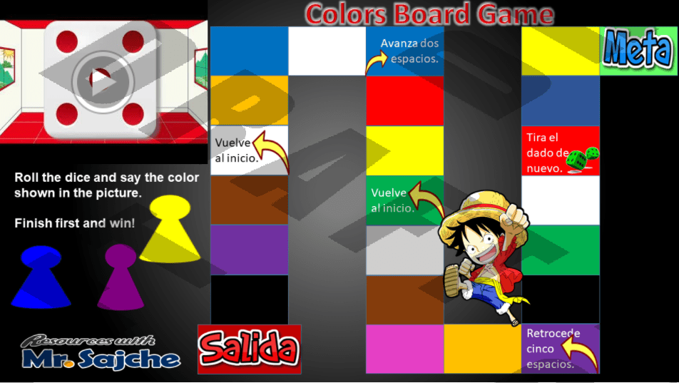 Board Game The Colors in Spanish Mr. Sajche